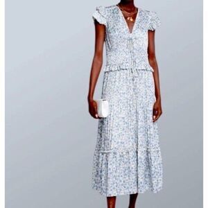 POLO Ralph Lauren white blue floral satin pleated midi dress Sz 10 NWOT